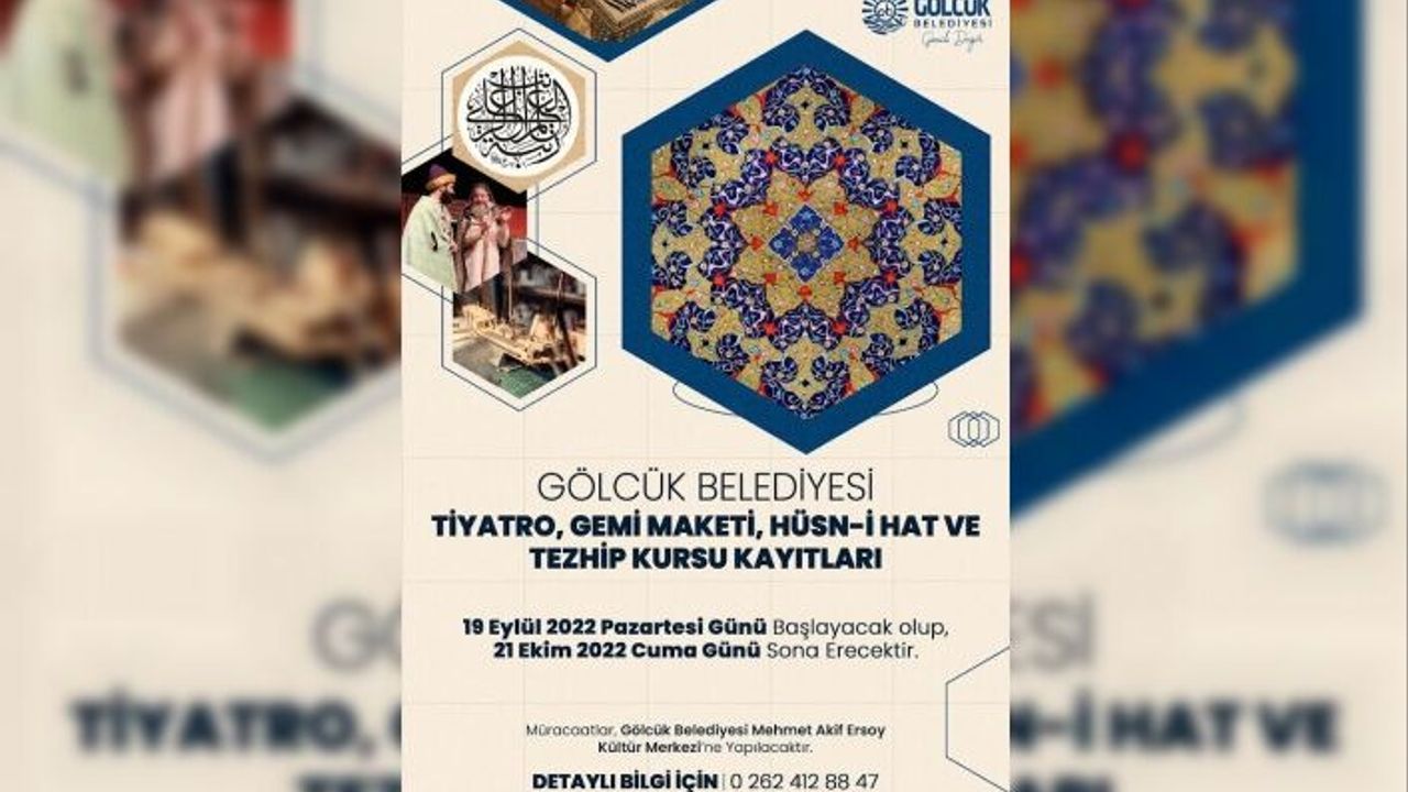 GÖLCÜK BELEDİYESİ ÜCRETSİZ SANAT KURSLARI KAYITLARI BAŞLIYOR