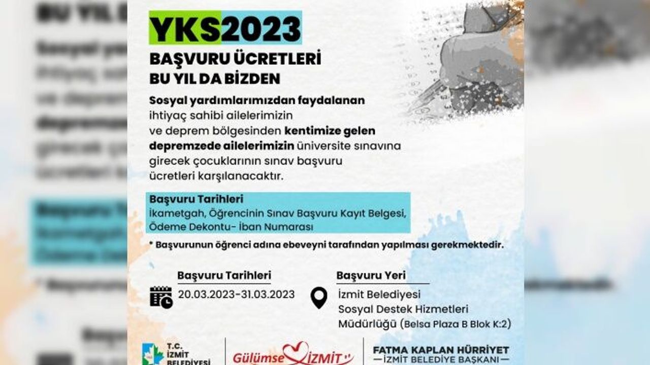 İzmit Belediyesi öğrencilere YKS ücreti desteği sağlayacak