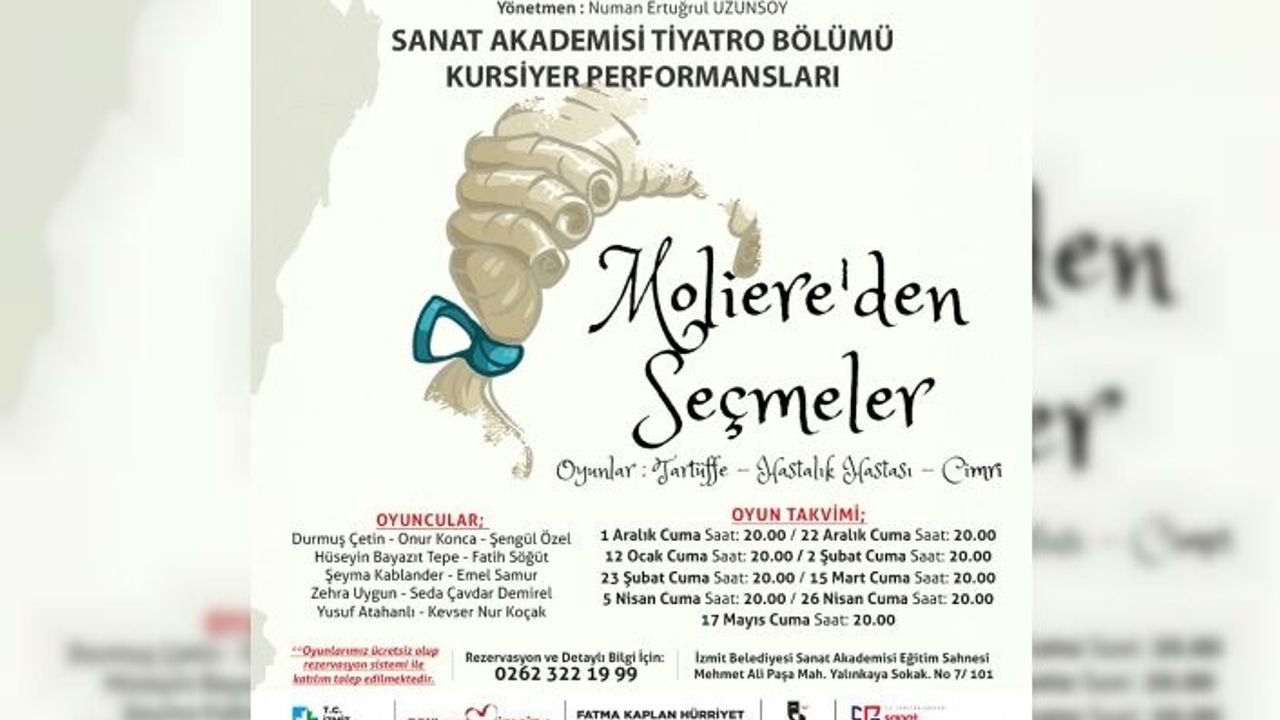 İzmit Sanat Akademisi Tiyatro Bölümü, Moliere’in oyunlarını sahneleyecek