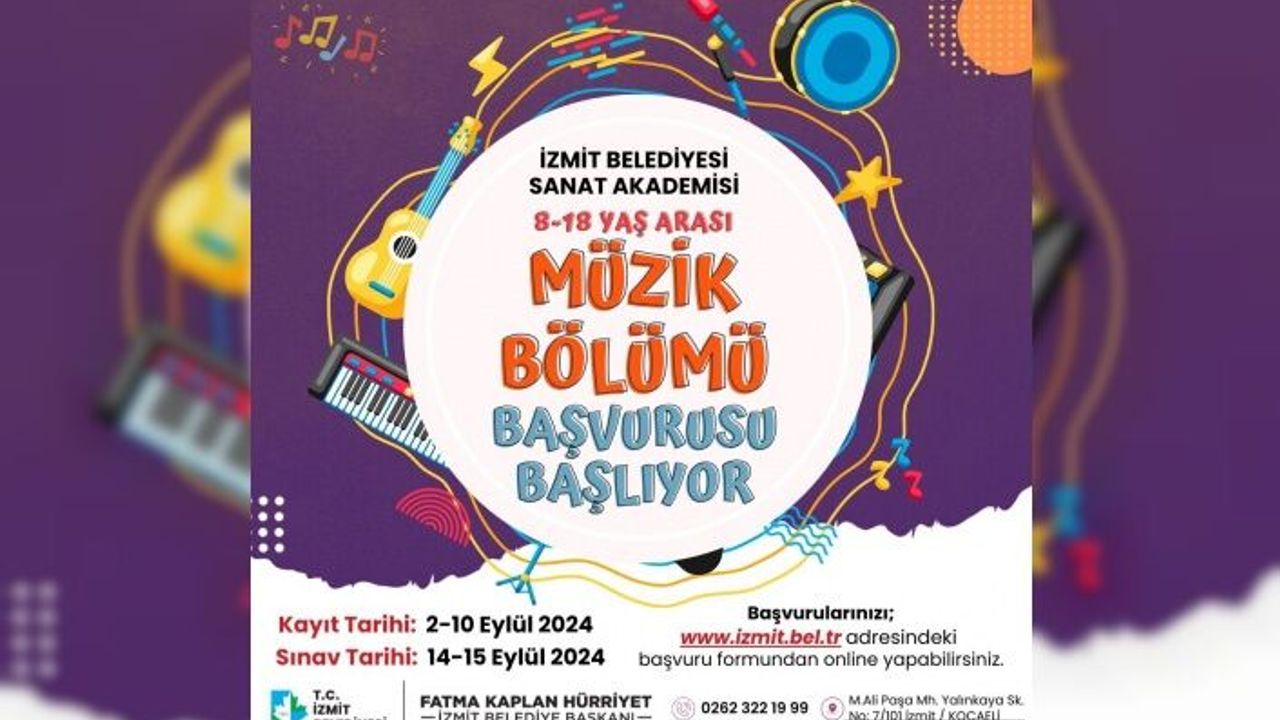 İzmit Belediyesi, Sanat Akademisi'nde, Müzik Bölümü Yetenek Taraması Başvuruları Başladı