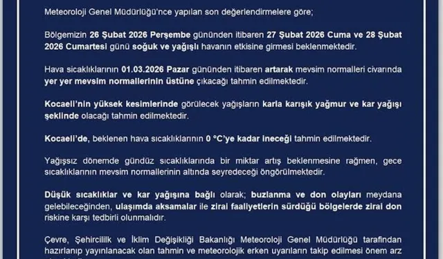 Kocaeli Soğuk ve Yağışlı Havaya Hazırlanıyor